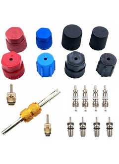 Buy Air Conditioning Valve Core Kit, Car and Home AC R12 R134a Teflon Seal Refrigeration Schrader Valve Core with Valve Stem Core Tool Air Conditioning AC System Charging Port Seal Caps Kit in UAE