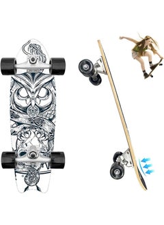 اشتري Standard skateboard surfing shape board wide cruiser board complete skateboard, 71cm maple land surfboard owl pattern fishtail longboard for beginners في السعودية