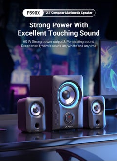 اشتري F&D F590X 60w 2.1 Computer Multimedia Speaker with Subwoofer , Supporting BT/AUX/USB/FM/Coaxial/ NFC , Gaming sound effects. RGB Multi-Color Lighting Mode في السعودية