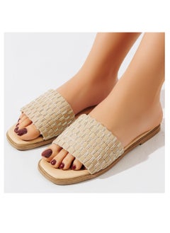 Buy Flat Slipper Heel Leather Checkered-Beige in Egypt