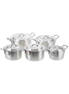 Buy ARTC 10 Pieces Aluminum Cooking Pot Cookware Set With Handles Silver 20cm 22cm 24cm 26cm 28cm in UAE