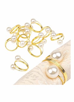 Buy Set of 12 Gold Pearl Napkin Rings, Upgrade Sturdy Metal Napkin Rings Holder Pearl Design Napkin Ring for Wedding Dinning Table Decoration Setting in UAE