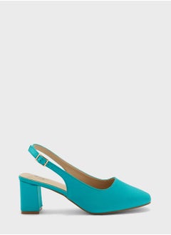 Buy Satin Rounded Square Toe Slingback Pump in UAE