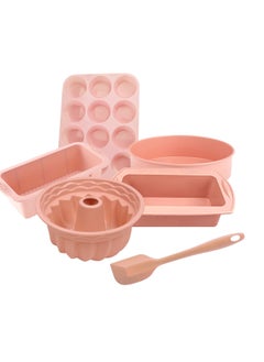 Buy Silicone Bakeware Set, 6-Piece, Includes Muffin, Square, Fluted, Round, Loaf Pans and Scraper in UAE