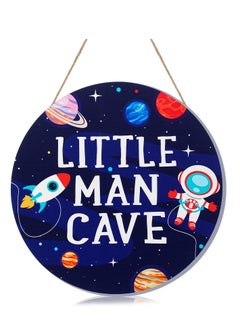 اشتري Little Man Cave Wooden Sign Space Decor, Quote Wood Plaque, Nursery Hanging Wall Art Decor, for Kids Room Boy Bedroom Kids Toddler Boys Playroom Living Room Decorations, Made of Wooden Material في الامارات