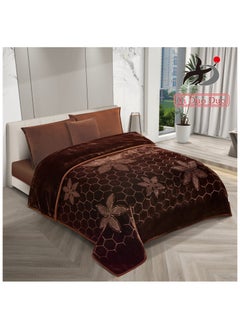 Buy Two-piece winter blanket, 6 kg, plain engraved, with a super soft texture, size 200 x 240 cm - dark brown in Saudi Arabia