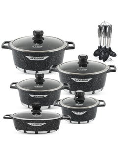 Buy Cookware Set 17 pieces - Pots and Pans set Granite Non Stick Coating 100% PFOA FREE, Cooking Set include Casseroles & Shallow Pot & Kitchen Utensils in UAE