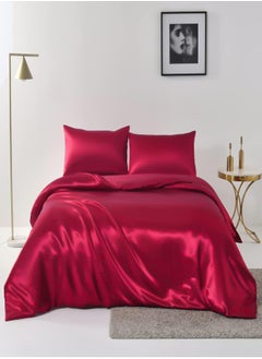 اشتري 4pcs Single Size Luxury Solid Color Satin Duvet Cover Set Skin-friendly And Comfortable, Soft And Smooth For Bedroom And Living Room 160x210 cm في الامارات