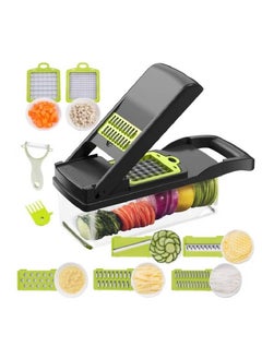 اشتري Vegetable Chopper Mandoline Slicer Cutter Chopper and Grater 11 in 1 Interchangeable Blades with Colander Basket and Container في الامارات