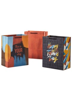 Buy Mahogany 11" Large Father'S Day Gift Bag Bundle (3 Bags: "Happy Father'S Day" Patterned Triangles This Is Your Day") Dark Gray Yellow Blue Orange in UAE