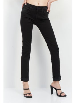 Buy Women Straight Fit Solid Stretchable Jeans, Black in Saudi Arabia