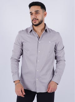 Buy Men’s Winter Shirt Long Sleeves Collarred Neck– Light Grey Melange in UAE