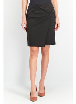 اشتري Women Solid Pull On Mini Wrap Skirt, Black في السعودية