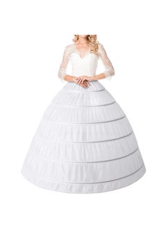 اشتري Long White Petticoats for Women, A-line 6 Hoop Underskirt Super Puffy, Adjustable Petticoat Slip Floor Length Underskirt for Wedding Ball Quinceanera Dress, Skirt Length 105cm في السعودية