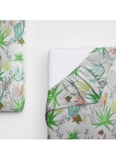 Buy 1-Piece Solid Fitted Sheet Leafy Print Single Double Queen Size Made With 100% Cotton in Saudi Arabia