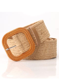 اشتري Imitation Grass Knitted Simple All Round Buckle Elastic Braided Elastic Belt 97cm Brown في الامارات