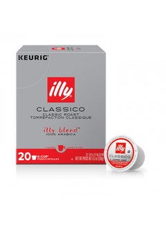 اشتري Illy Coffee, Smooth and Balanced, Medium Roast Coffee K-Cups, Made with 100% Arabica Coffee, All-Natural, No Preservatives, Coffee Pods for Keurig Coffee Machines, Classico, 20 Count (Pack of 1) في الامارات