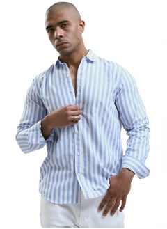 Buy Blue & White Long Sleeves Elegant Striped Shirt in Egypt