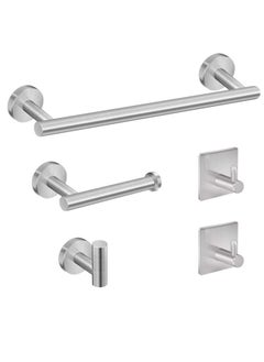 اشتري 5-Pieces Stainless Steel Round Wall Mounted Bathroom Hardware Set في الامارات