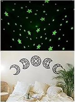 اشتري Bundle of 100 Pcs Home Wall Glow In The Dark Stars Stickers Kids Room Decoration + Home Gallery Lunation moon wood sticker wall art decor - set of 5 each Black 30x30, H01255 في مصر