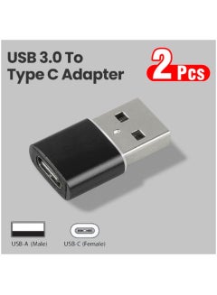 Buy 2-Pieces USB-A to Type-C Converter OTG Adapter With Advanced USB 3.0 Technology Supporting Data Transfer And Charging Black in UAE