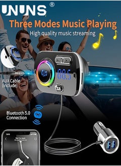 اشتري Bluetooth FM Transmitter For Car,Wireless Bluetooth 5.0 Car Adapter,QC 3.0 5V 2.4A Fast Car Charger,TF Card,Aux,LED Backlit,Easy Attached To Air Vent,For MP3 Player,Hand-Free Call في الامارات