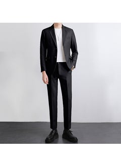 Buy High-end Suit for Boys Light Mature Korean Style Casual Slim-fit Coat Spring and Autumn Fashionable Single Top for Working Youth Black [suit]] in Saudi Arabia