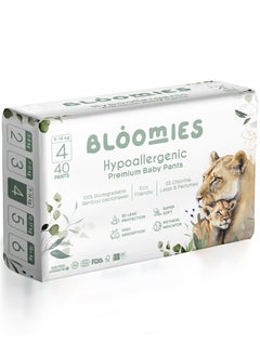 Buy Bloomies Premium Baby Pants with wetness indicator | Eco-friendly and Hypoallergenic Nappy Pants Made with 100% Bamboo | Baby Pants Size 4 for babies 9-14kg x 40pcs in UAE