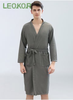 Buy Man Bathrobe Waffle Weave Lightweight Kimono Spa Bathrobe Grey L (60-80Kg) in Saudi Arabia