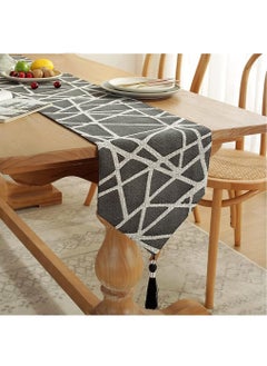 اشتري Table Runner, Long Modern AB Side Table Runner, Linen Black and Grey Runner with Tassels, Modern Holiday Coffee Table Runner, 32.5 X 180cm في السعودية