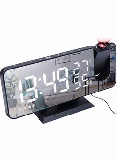 Buy Projection Alarm Clock for Bedrooms, Digital Alarm Clock, LED Digital Smart Alarm Clock, with 180°Projector on Ceiling Wall with Dimmer & Radio, USB Charger, Temperature & Humidity Display in Saudi Arabia