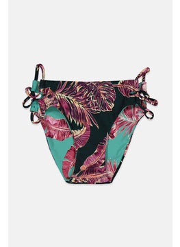 Buy Women Reversible Floral Print Bikini Bottom, Green and Pink Combo in Saudi Arabia