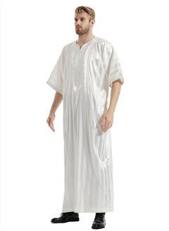 اشتري New Men's Striped Medium Sleeve Embroidered Robe في السعودية