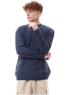 Buy Mock Neck Long Sleeves Knitted Navy Blue Pullover in Egypt