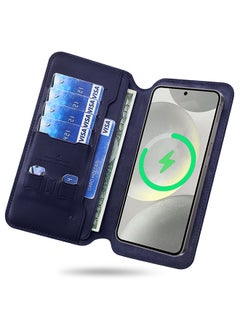 Buy Wallet Wireless Power Bank for Samsung Galaxy S24 Plus Compatible with MagSafe Battery Pack Wireless Portable Charger Magnetic Wallet Blue in UAE