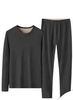 Buy Mens Solid Color Large Size Crew-Neck Thick Thermal Underwear Shirt Cold Weather Base Layer,Long Sleeve T-Shirt Loungewear Black in UAE