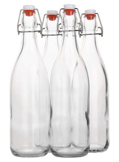 اشتري Flip Top Glass Bottle [1 Liter / 33 fl.oz]Set of 4 – Swing Top Brewing Bottle with Stopper for Beverages, Oil, Vinegar, Kombucha, Beer, Water, Soda, Kefir – Airtight Lid & Leak Proof Cap في الامارات