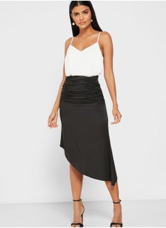 Buy Ruched Asymmetrical Hem Midi Skirt in Saudi Arabia