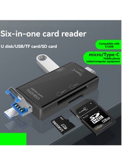 اشتري 6-in-1 SD Card Reader Micro SD Card Reader for Android, Micro SD Card to USB Adapter, USB C SD Card Reader for Camera Memory Card Reader (Black) في السعودية