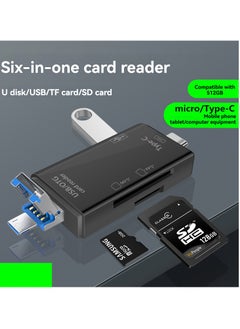 اشتري 6-in-1 SD Card Reader Micro SD Card Reader for Android, Micro SD Card to USB Adapter, USB C SD Card Reader for Camera Memory Card Reader (Black) في السعودية