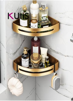 Buy 2 Piece Bathroom Shelf Shower Shampoo Soap Organizer Wall Mounts Storage Rack Gold/Black 29 x 21 x 4.5 cm in UAE