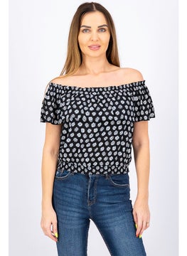 Buy Women Off,The,Shoulder Short Sleeves Floral Print Blouse, Black in UAE