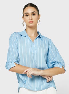 Buy Back Button Detail Stripe Shirt in UAE