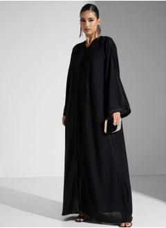 Buy Embellished Flared Sleeve Black Abaya With Sheila in UAE