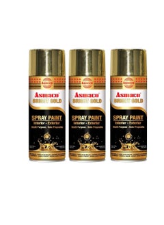 اشتري Asmaco Spry Paint Bright Gold 400 ml Eco Fill, Pack of Three, Multi Purpose Interior Exterior Quick Drying Acrylic Paint في الامارات