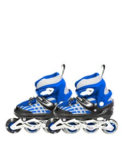 اشتري Inline Adjustable Skates Large Size 39 EUR (UK 5.5) - 43 EUR (UK 9) for 12 Years and Above | Blue | Aluminium Chassis and 70 mm  Wheels | Front Wheel Flash, Skating Shoes في الامارات