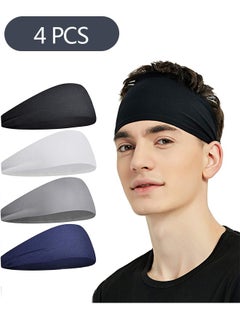 اشتري 4-Piece Sports Headbands for Men Women, Wicking Moisture Stretchy Workout Headband for Running Cycling Yoga Basketball في السعودية