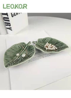 Buy 2 Pieces Leaf Shaped Jewelry Dish Decorative Tray Green in Saudi Arabia