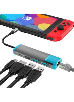 اشتري موزع USB C 5 في 1، محطة إرساء HDMI 4K، محول جيجابت إيثرنت (RJ45)، شحن USB3.0 PD100W، محول تلفزيون محمول متعدد المنافذ لأجهزة الكمبيوتر المحمول/نينتندو سويتش/سويتش OLED/MacBook/iPad/iPhone/هاتف أندرويد في السعودية