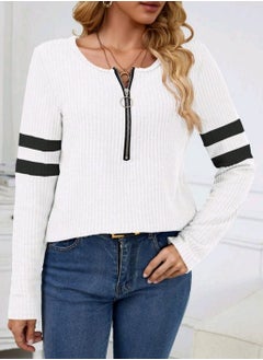 Buy SHEIN EZwear Striped Zipper Front Tee in Egypt